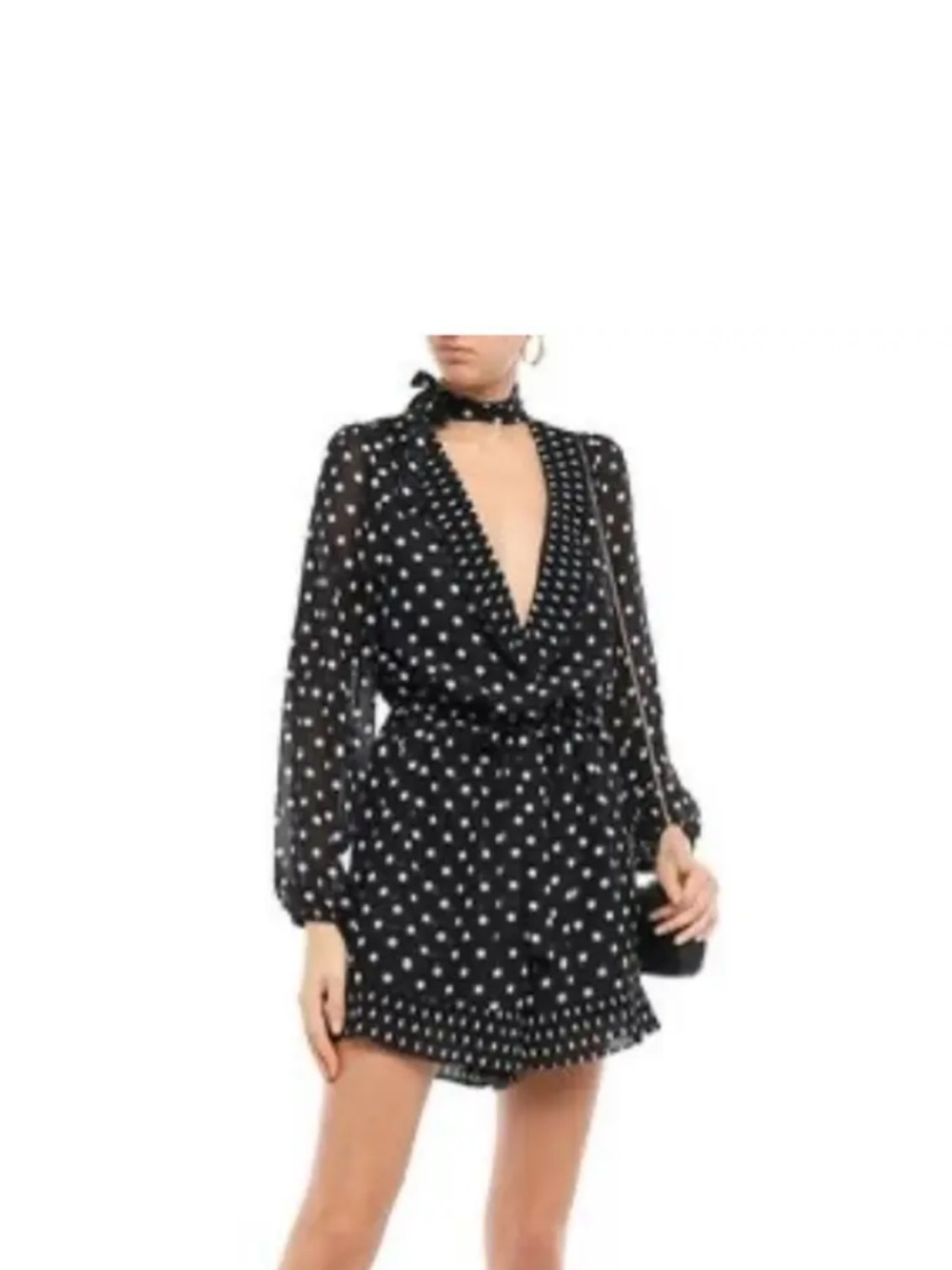 Zimmermann Black and White Polka Dot Deep V Mini Dress